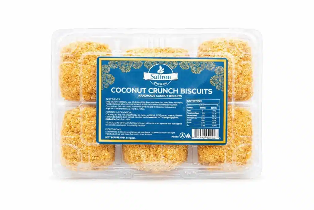 Saffron Coconut Crunch Biscuits – Buttery Toasted Coconut and Saffron Snacks from Ambas Foods